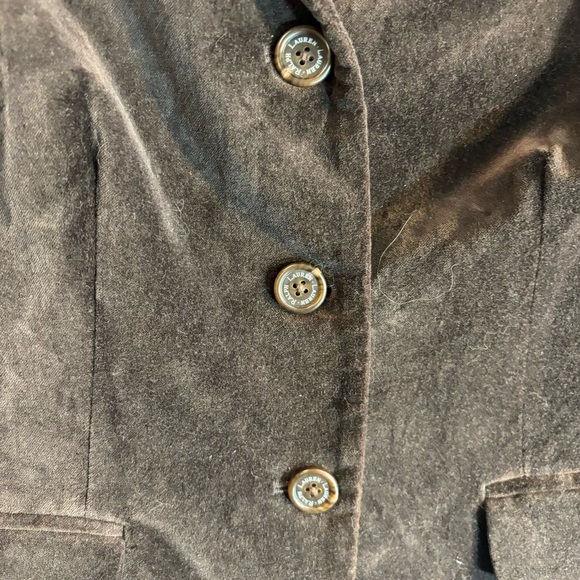 LAUREN RALPH LAUREN Sz 12 Brown Velvet Blazer 100% Cotton Light Shoulder Pads - Picture 3 of 11